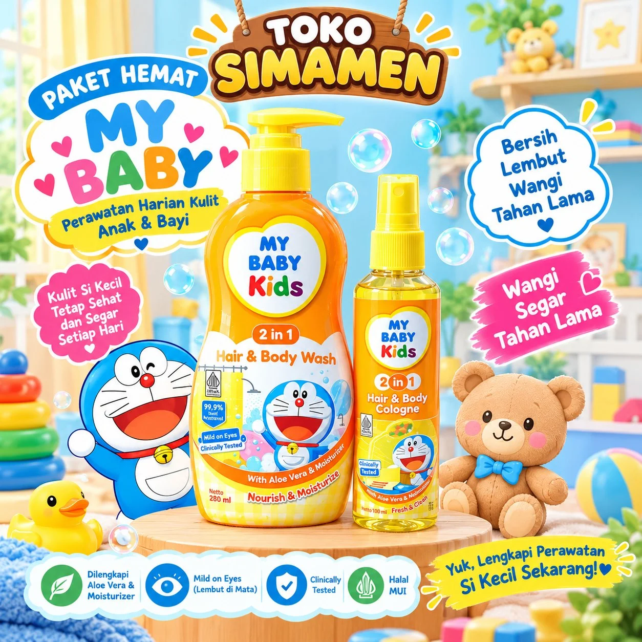 My Baby hair & Bodywash 280ml+My Baby Cologne 100ml Nourish & Moisturize , paket hemat My Baby